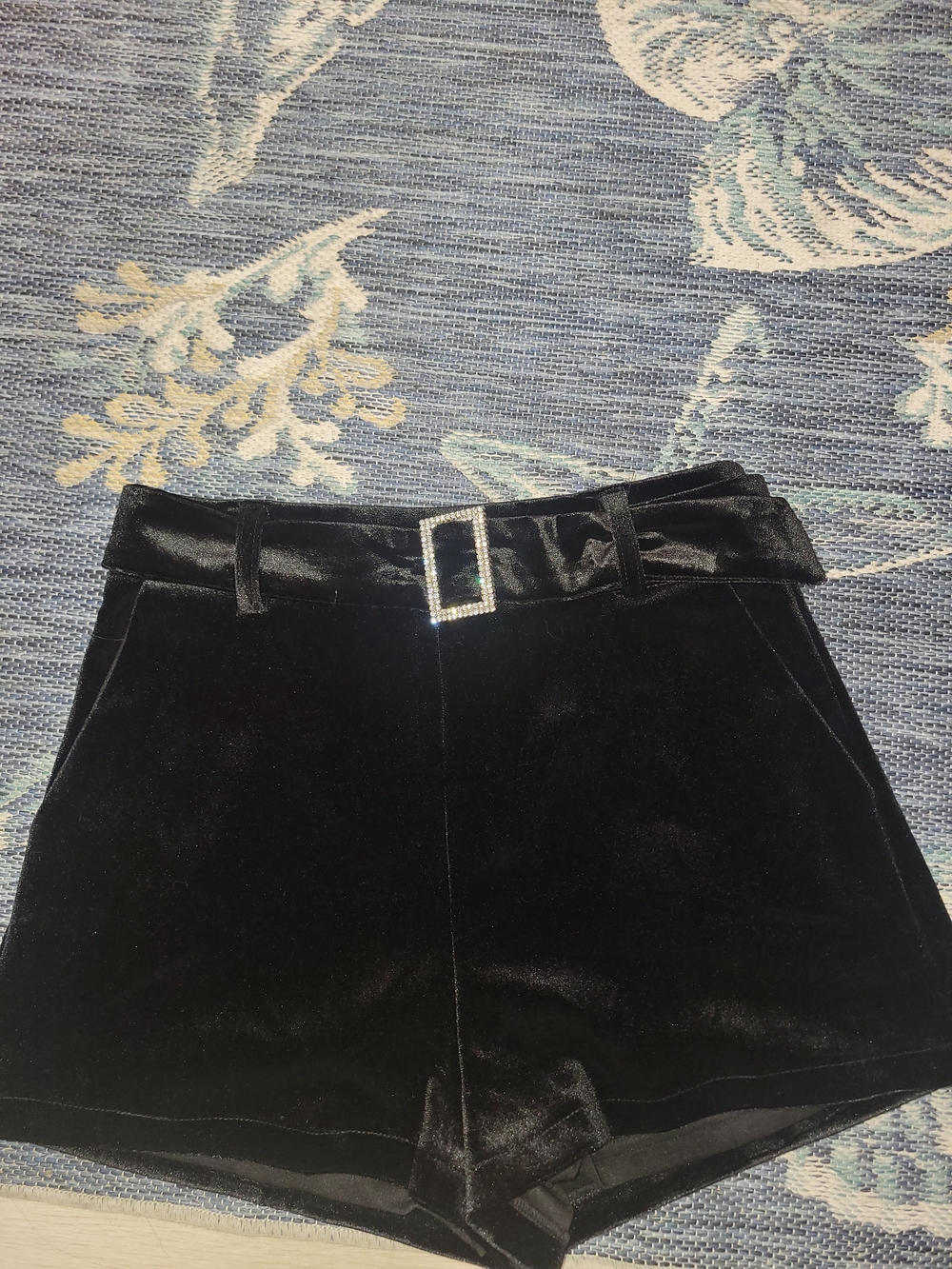 DO+BE Black Velvet High Waist Shorts with Rhinestone Buckle